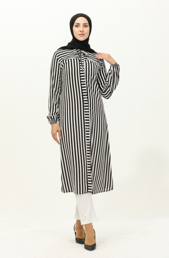 Striped Viscose Tunic 2039-02 Black And white 2039-02