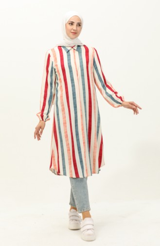 Striped Viscose Tunic 2041-01 Burgundy Cream 2041-01