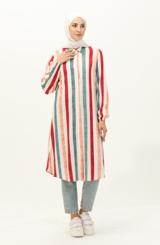 Striped Viscose Tunic 2041-01 Burgundy Cream 2041-01