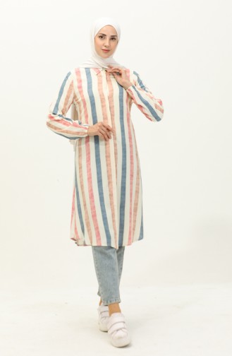 Striped Viscose Tunic 2041-02 Cream Pink 2041-02