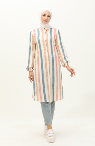 Striped Viscose Tunic 2041-02 Cream Pink 2041-02