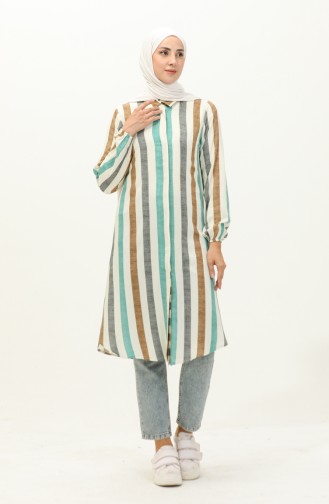 Striped Viscose Tunic 2041-03 Cream Brown 2041-03