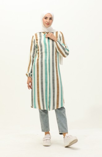 Striped Viscose Tunic 2041-03 Cream Brown 2041-03