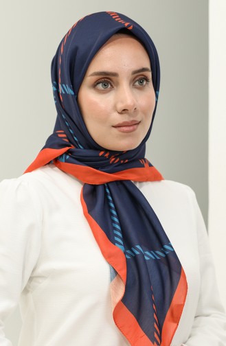Geometric Pattern Soft Scarf 2024-06 Navy Blue 2024-06