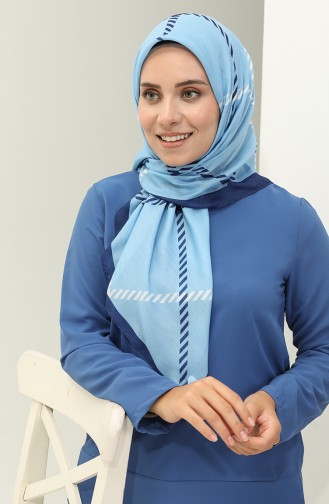 Geometri Desenli Soft Eşarp 2024-07 Kot Mavi