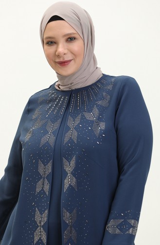 Übergröße Abendkleid mit Steindruck 6077-02 Indigo 6077-02