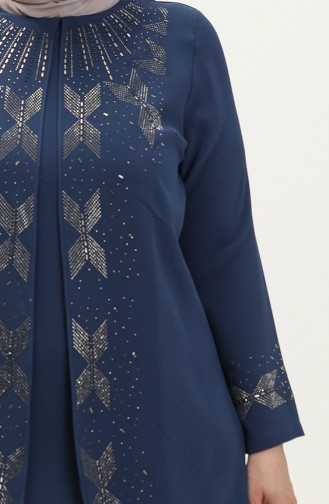 Übergröße Abendkleid mit Steindruck 6077-02 Indigo 6077-02