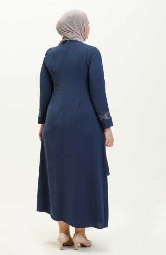 Übergröße Abendkleid mit Steindruck 6077-02 Indigo 6077-02