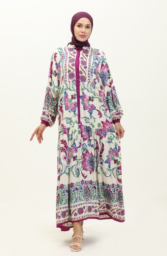 Alaçatı Desenli Viskon Elbise 5571-01 Mor