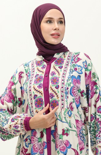 Alaçatı Desenli Viskon Elbise 5571-01 Mor
