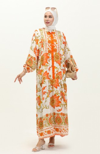 Alaçatı Patterned Viscose Dress 5571-02 Orange 5571-02