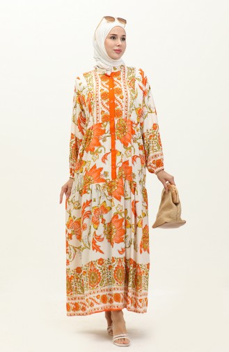 Alaçatı Patterned Viscose Dress 5571-02 Orange 5571-02