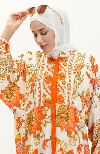 Alaçatı Patterned Viscose Dress 5571-02 Orange 5571-02
