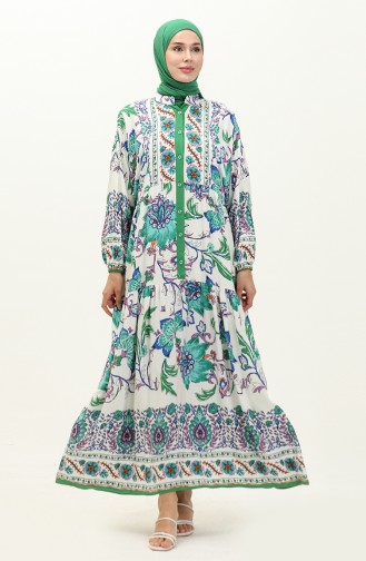 Alaçatı Gemustertes Viskosekleid 5571Y-01 Smaragdgrün 5571Y-01