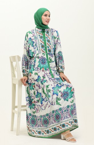 Alaçatı Gemustertes Viskosekleid 5571Y-01 Smaragdgrün 5571Y-01