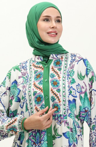 Alaçatı Gemustertes Viskosekleid 5571Y-01 Smaragdgrün 5571Y-01