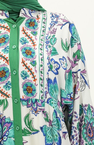 Alaçatı Gemustertes Viskosekleid 5571Y-01 Smaragdgrün 5571Y-01