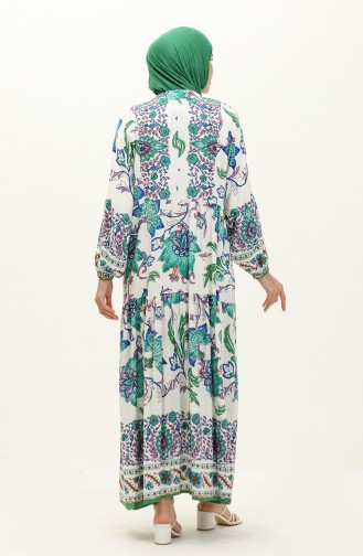 Alaçatı Gemustertes Viskosekleid 5571Y-01 Smaragdgrün 5571Y-01