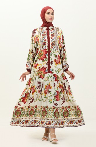 Alaçatı Gemustertes Viskosekleid 5571-04 Weinrot 5571-04