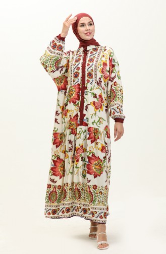 Alaçatı Gemustertes Viskosekleid 5571-04 Weinrot 5571-04