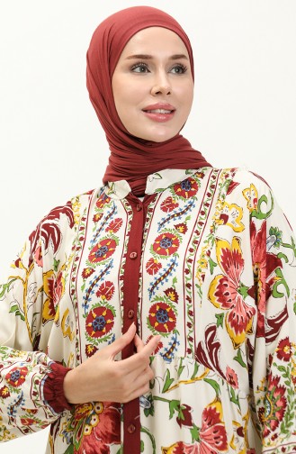Alaçatı Gemustertes Viskosekleid 5571-04 Weinrot 5571-04