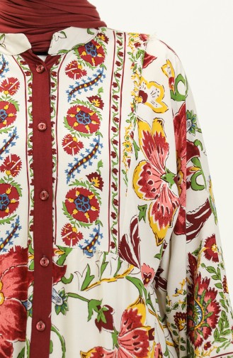 Alaçatı Gemustertes Viskosekleid 5571-04 Weinrot 5571-04