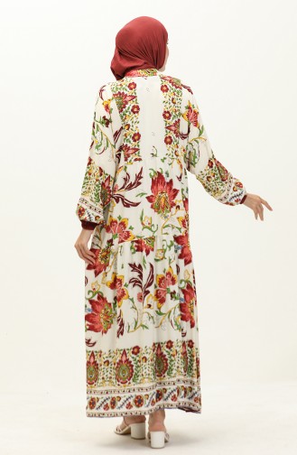 Alaçatı Gemustertes Viskosekleid 5571-04 Weinrot 5571-04
