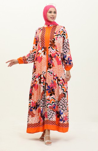 Alaçatı Patterned Viscose Dress 5573-01 Orange 5573-01