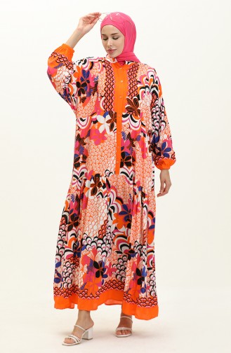 Robe en Viscose à Motifs Alaçatı 5573-01 Orange 5573-01