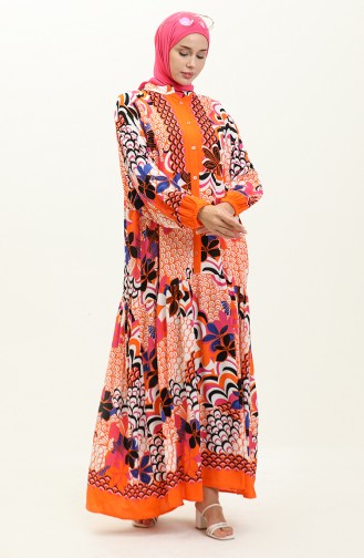 Alaçatı Patterned Viscose Dress 5573-01 Orange 5573-01