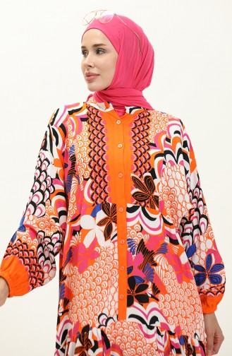 Robe en Viscose à Motifs Alaçatı 5573-01 Orange 5573-01