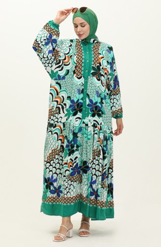 Robe en Viscose à Motifs Alaçatı 5573-02 Vert 5573-02