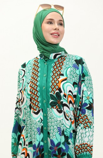 Robe en Viscose à Motifs Alaçatı 5573-02 Vert 5573-02