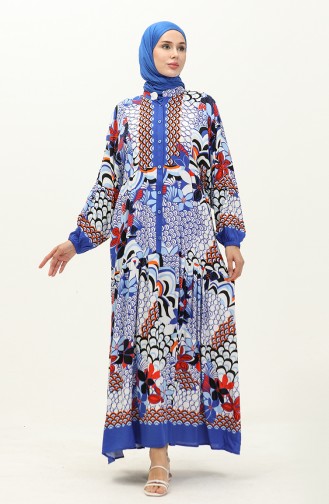 Alaçatı Patterned Viscose Dress 5573-03 Saxe 5573-03