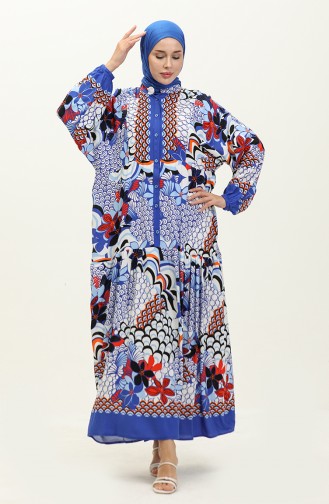 Alaçatı Patterned Viscose Dress 5573-03 Saxe 5573-03