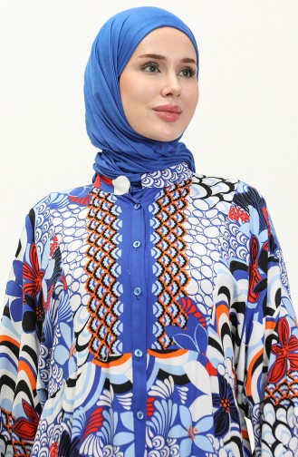 Alaçatı Patterned Viscose Dress 5573-03 Saxe 5573-03