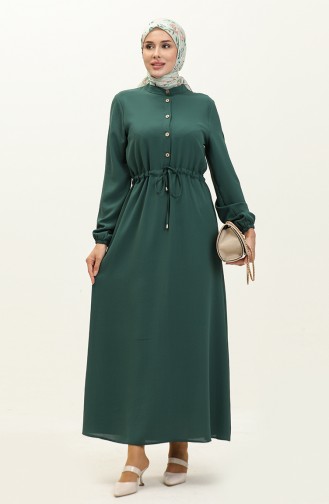 Kleid mit gefältelte Taille 1002-04 Smaragd 1002-04