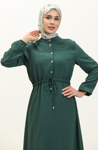 Kleid mit gefältelte Taille 1002-04 Smaragd 1002-04