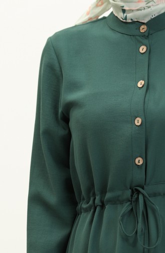 Beli Büzgülü Elbise 1002-04 Zümrüt Yeşili