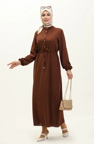 Kleid mit gefältelte Taille 1002-05 Braun 1002-05