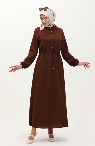 Kleid mit gefältelte Taille 1002-05 Braun 1002-05