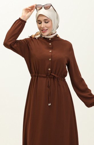 Kleid mit gefältelte Taille 1002-05 Braun 1002-05