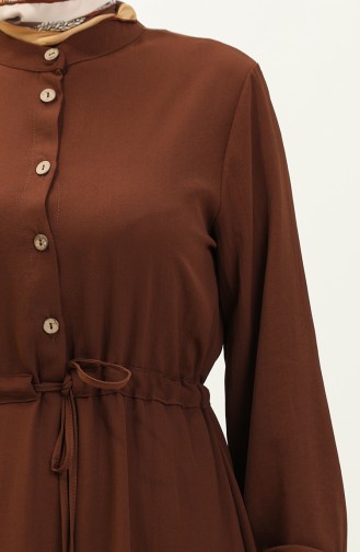 Kleid mit gefältelte Taille 1002-05 Braun 1002-05