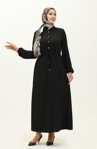 Kleid mit gefältelte Taille 1002-06 Schwarz 1002-06