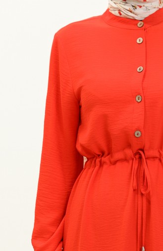 Kleid mit gefältelte Taille 1002-07 Orange 1002-07