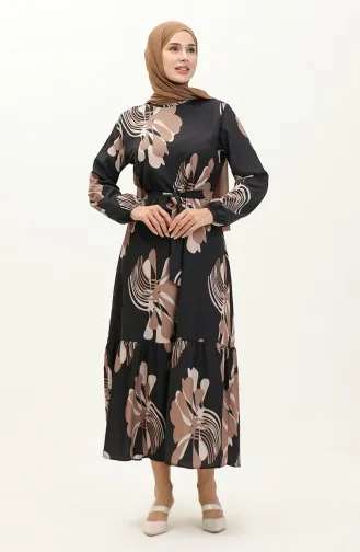 Robe Plissée Imprimée Numérique 1114-02 Noir Brun 1114-02