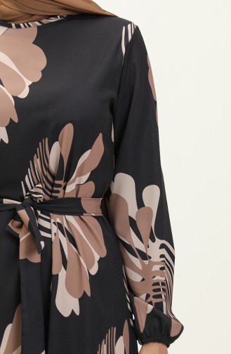 Digital Print Ruffled Dress 1114-02 Black Brown 1114-02