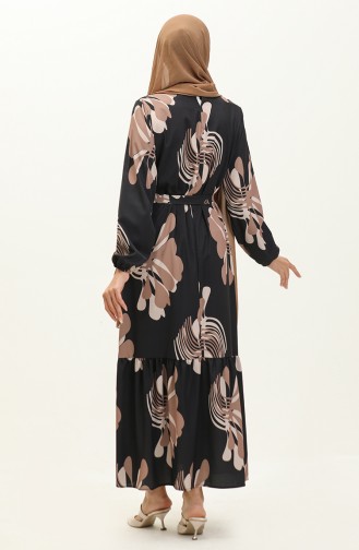 Digital Print Ruffled Dress 1114-02 Black Brown 1114-02