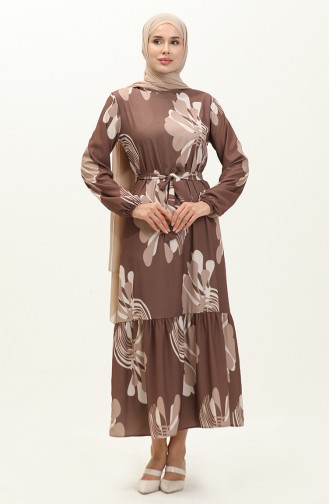 Digital Print Ruffled Dress 1114-03 Brown Mink 1114-03