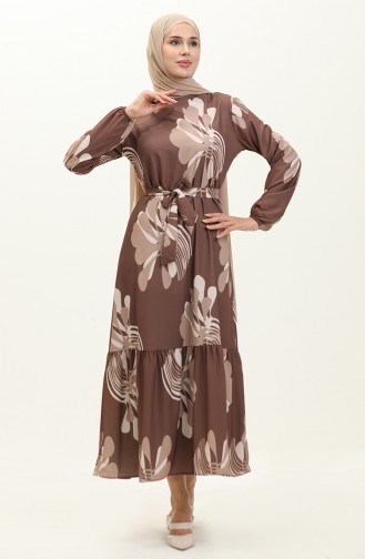 Digital Print Ruffled Dress 1114-03 Brown Mink 1114-03